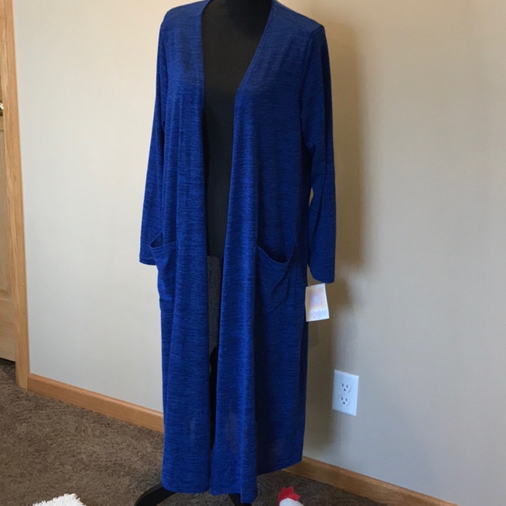 Women’s NWT Lularoe Long Royal Blue Heathered Cardigan Size Large